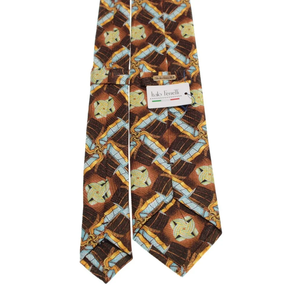 Italo Ferretti NWT Neck Tie in Brown / Multicolor Geometric Print 100% Silk